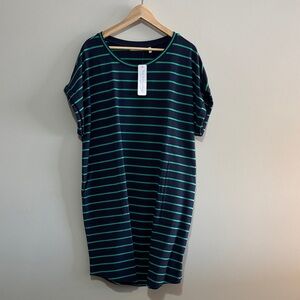 Soft Surroundings NWT French Terry Dress Navy/Green Striped Short Dress 1X